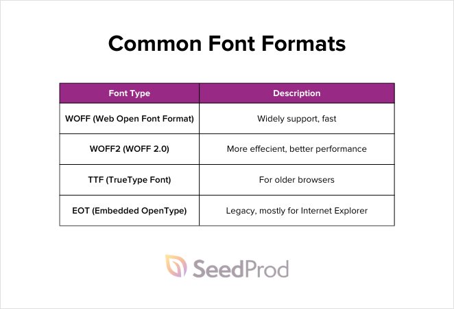 common-font-formats - SeedProd Common font formats used for typography in web design